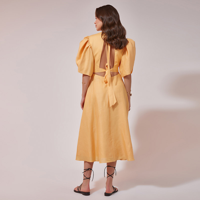 Drawstring Detailed Linen Mid-Length Dress | Avenue 8 | Wolf & Badger