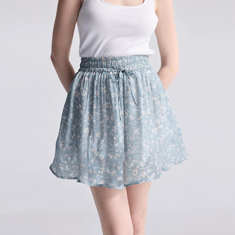 Thumbnail of Drawstring Short Skirt In Light Blue Florals image