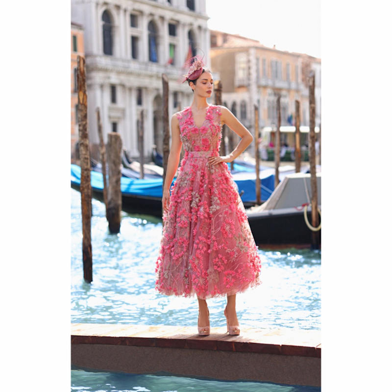 Dress Hortensia With Detachable Sleeves Coral Midi | MATSOUR'I