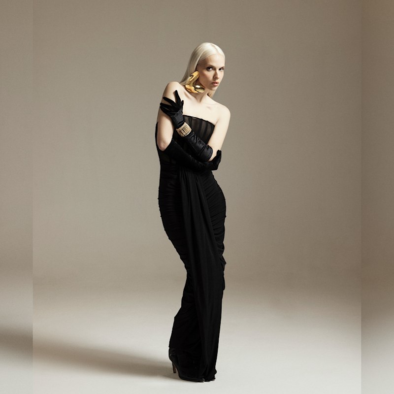 Dress With Mesh Top And Draped Skirt | Zan Studio | Wolf