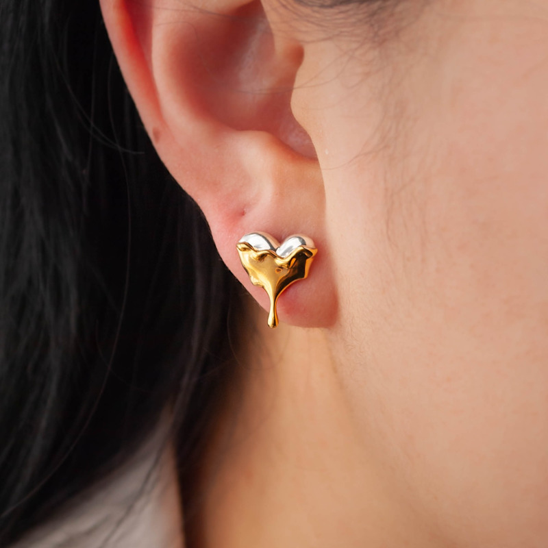 Thumbnail of Dripping Heart Gold Vermeil Stud Earrings image