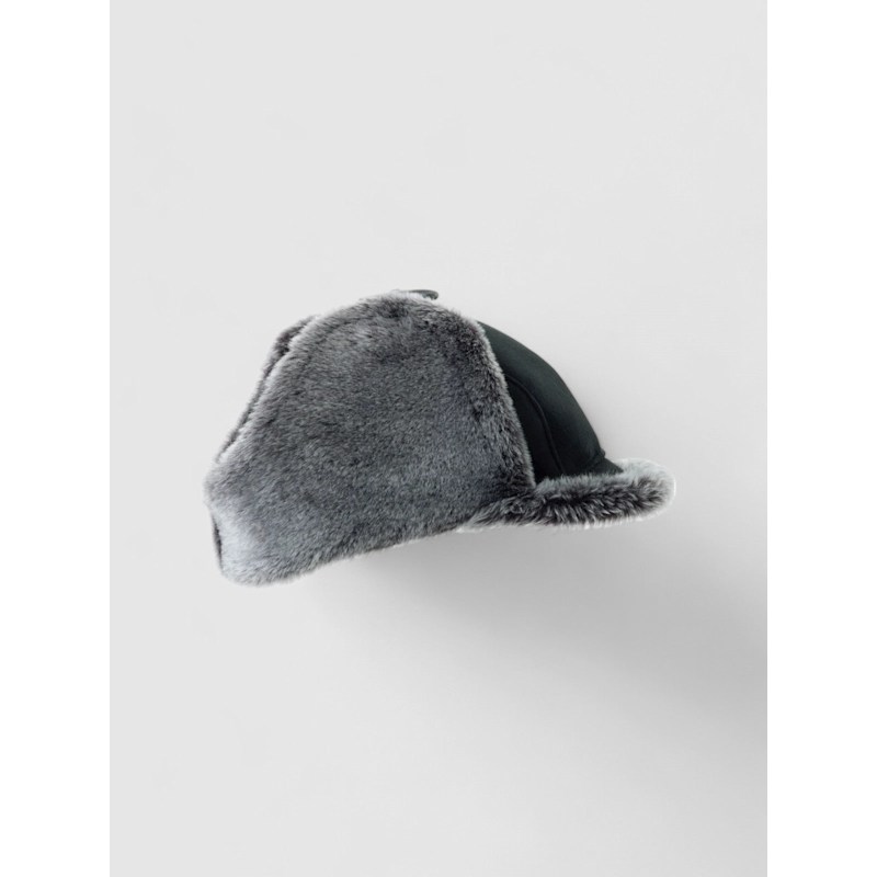 Thumbnail of Driver's Reversible Shearling Trapper Hat In Black Sheepskin image