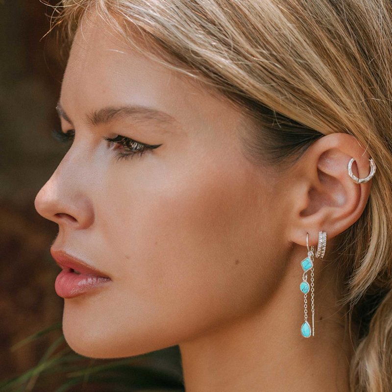 Thumbnail of Drop In The Ocean Silver Threader Earrings - Turquoise image
