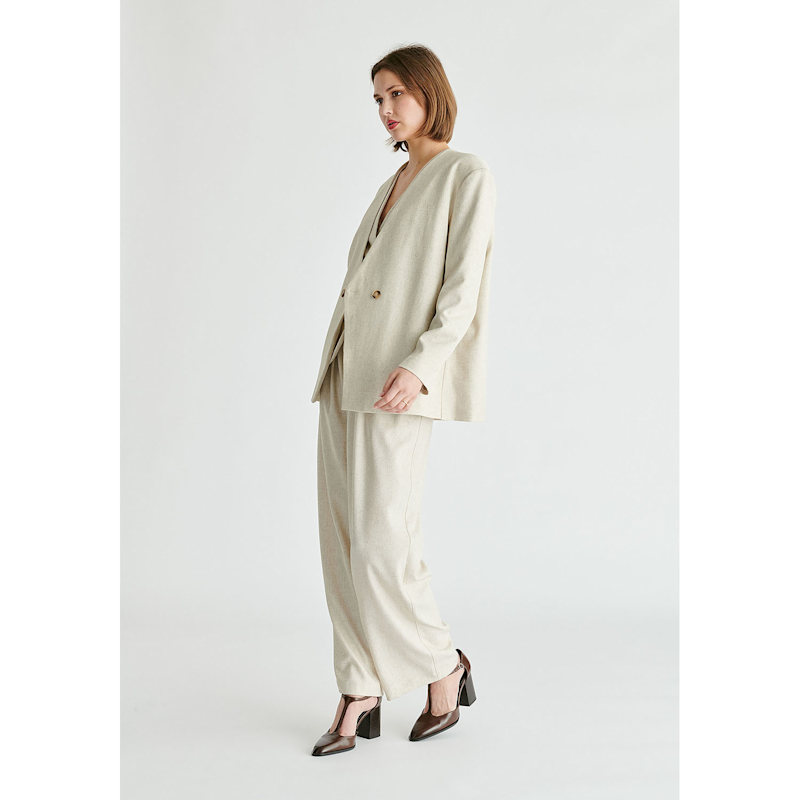 Thumbnail of Drop Shoulder Double Breasted Blazer In Oatmeal image