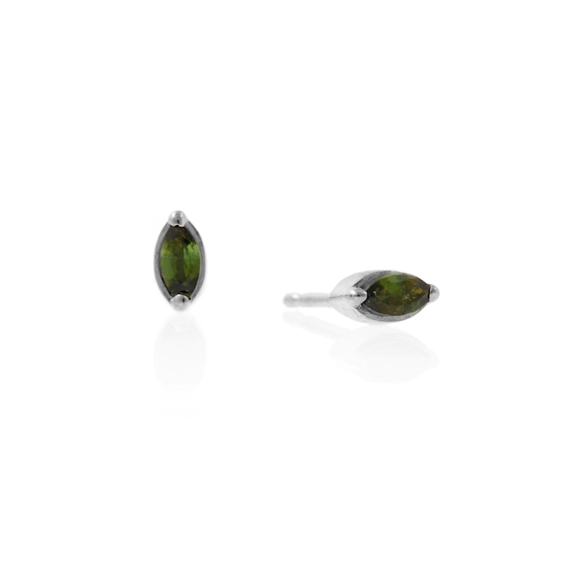 Thumbnail of Green Tourmaline Leaf Stud Earrings - Silver image