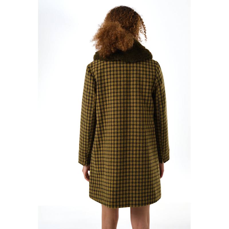 Dryden Wyoming Check Faux Fur Collar Coat - Mustard | Louche