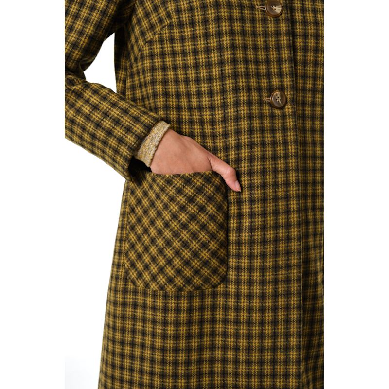 Dryden Wyoming Check Faux Fur Collar Coat - Mustard | Louche