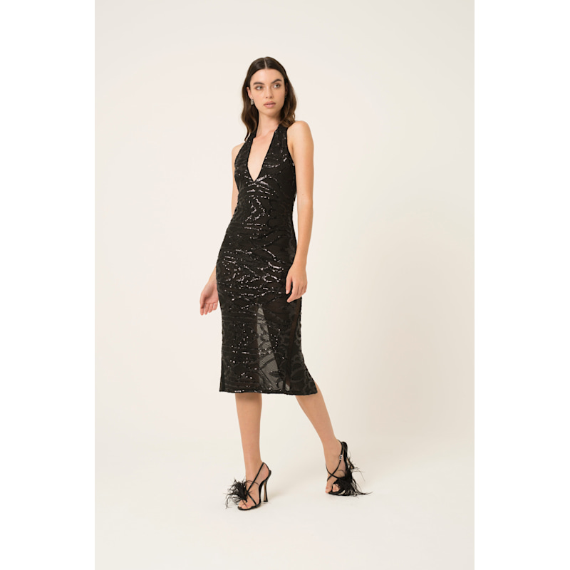 sequin midi dress black Eclipse Sequin Midi Dress