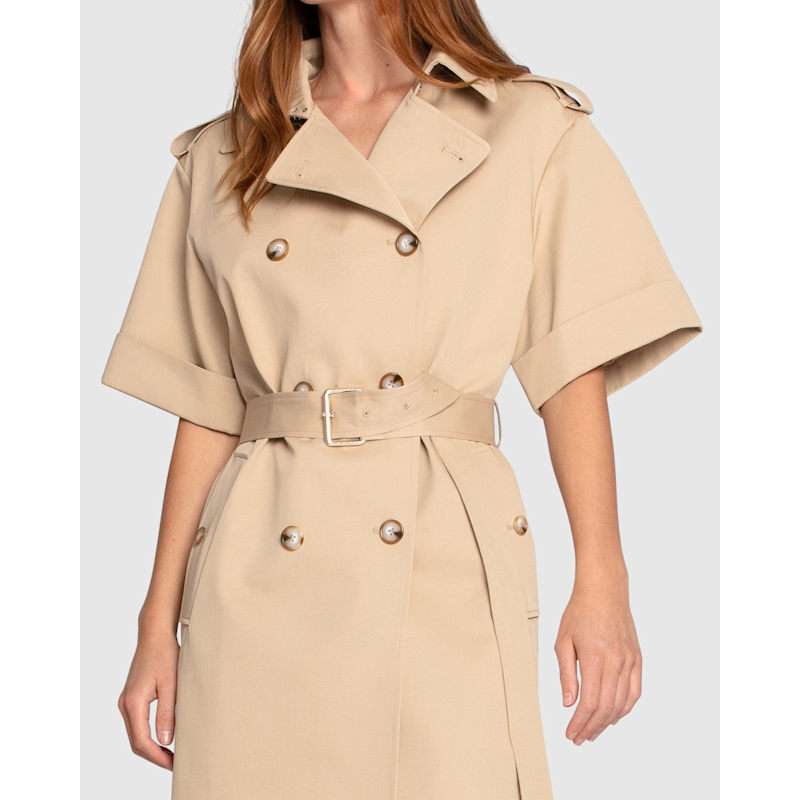 Dust Daring Short Sleeve Trench Style Dress Camel Belle