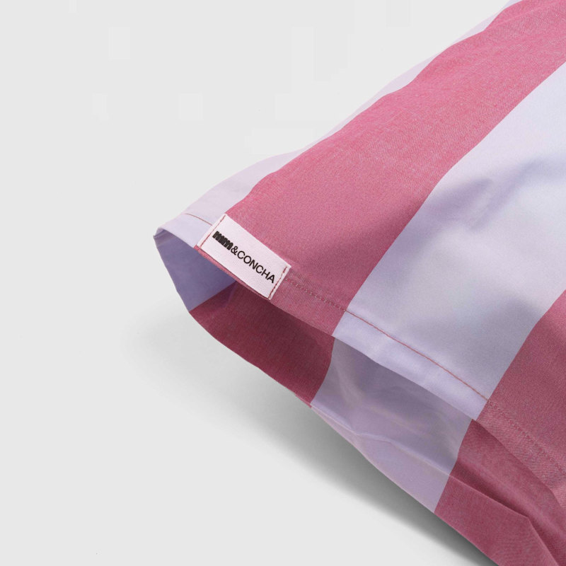 Thumbnail of Duvet Cover Set- 200 Threads Percale- Light Blue & Bordeaux Stripes image