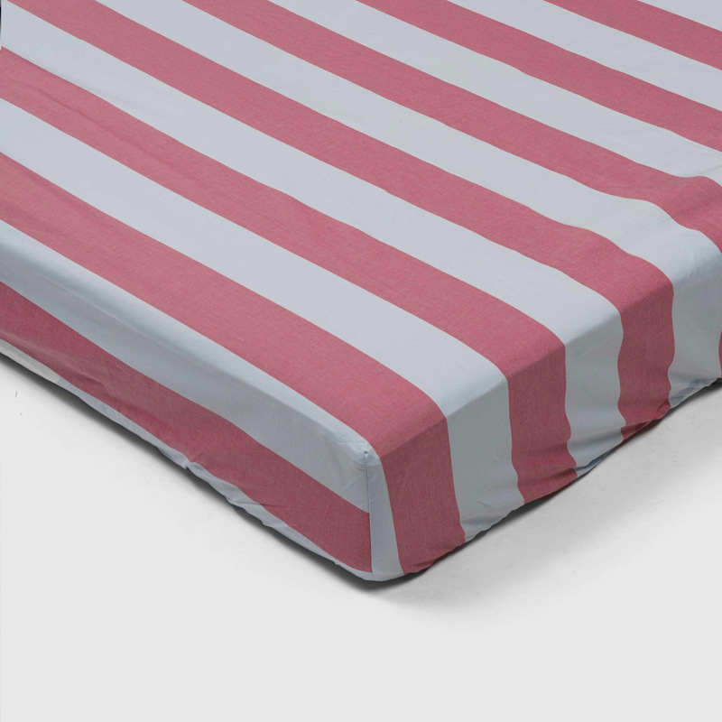 Thumbnail of Duvet Cover Set- 200 Threads Percale- Light Blue & Bordeaux Stripes image