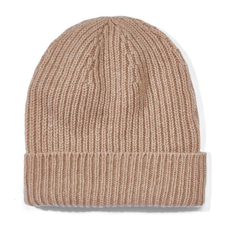Thumbnail of 100% Cashmere Ribbed Beanie Hat - Camel image