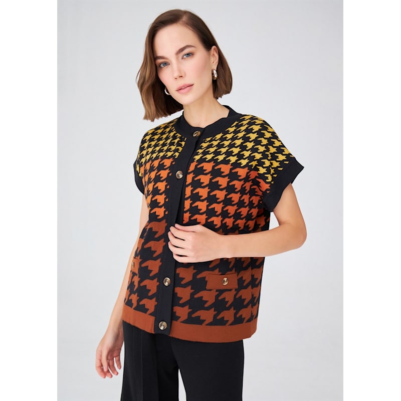 Thumbnail of Houndstooth Patterned O-Neck Knitwear Vest - Multicolour image