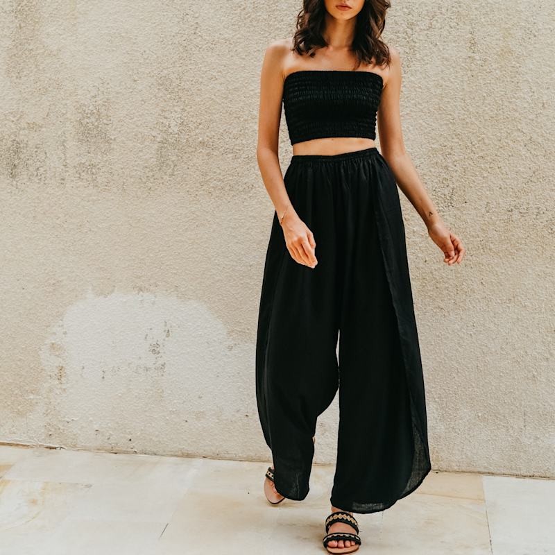 Thumbnail of Judith Side Split Pants With Matching Tube Top Set In Black image