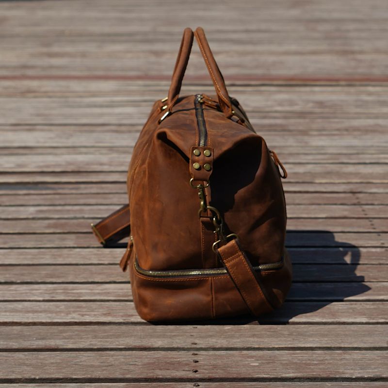 Thumbnail of Leather Weekend Bag With Suit Compartment - Brown image