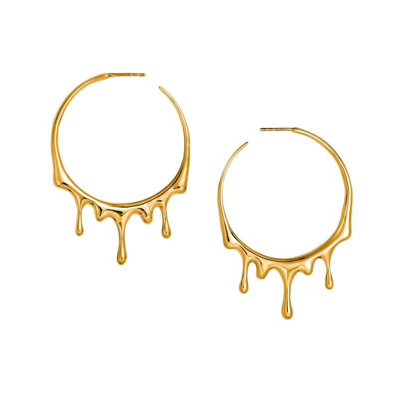 Thumbnail of Dripping Circular M Gold Vermeil Hoop Earrings image