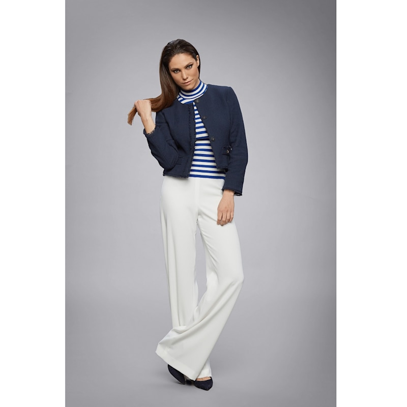 Thumbnail of Gabrielle Navy Tweed Jacket With Fringing Detail image
