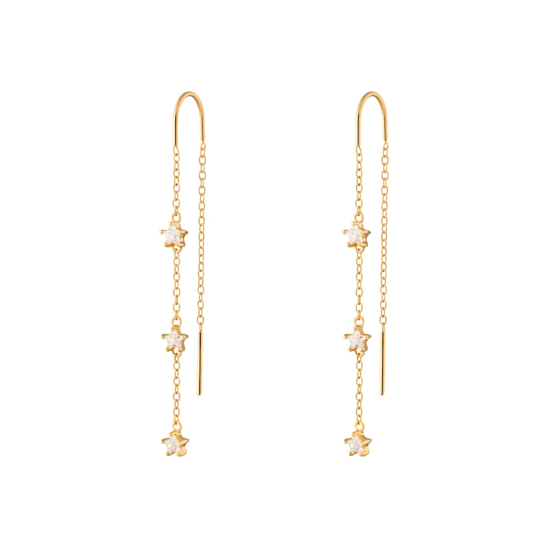 Thumbnail of Gold Sparkling Star Threader Earrings image