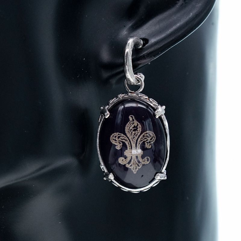 Thumbnail of Sterling Silver Earrings Deep Purple Fleur-De-Lis image