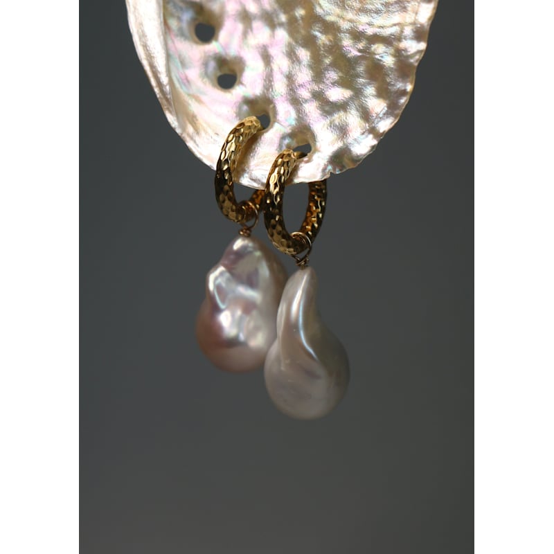 Thumbnail of Earrings Hoop Baroque Pearl & Gold image