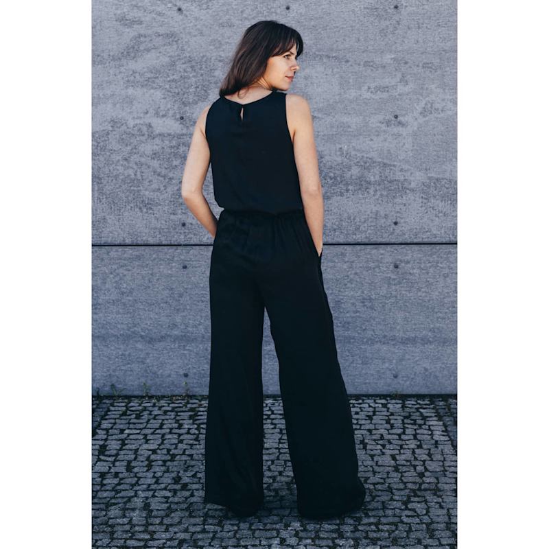 Thumbnail of Echo – Black Satin Viscose Wide-Leg Trousers image