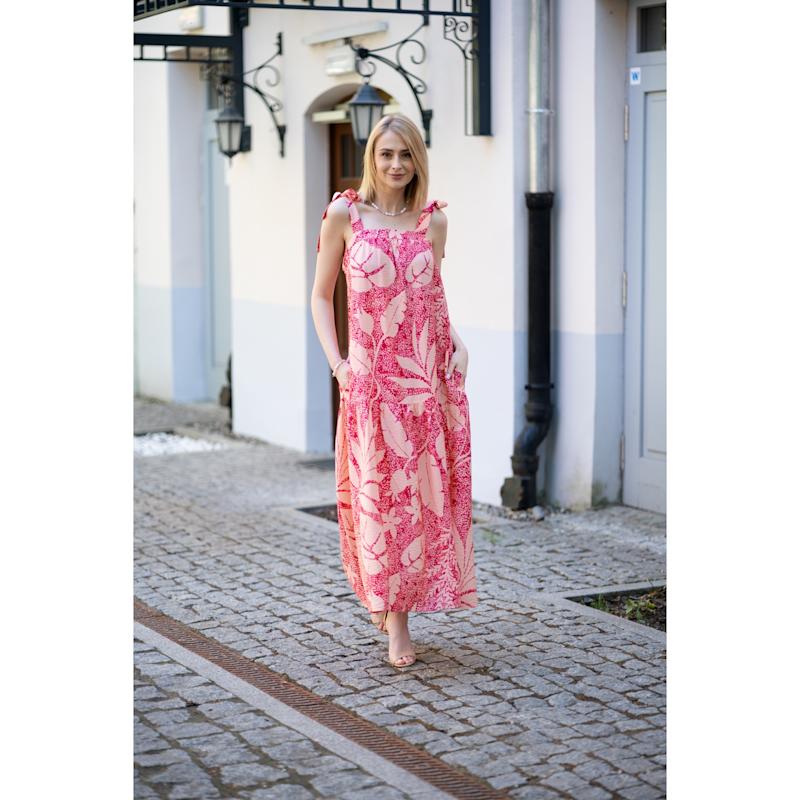 Thumbnail of Echo Viscose Maxi Dress Tie Shoulder & Belt - Pink Print image
