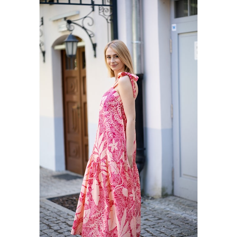 Thumbnail of Echo Viscose Maxi Dress Tie Shoulder & Belt - Pink Print image