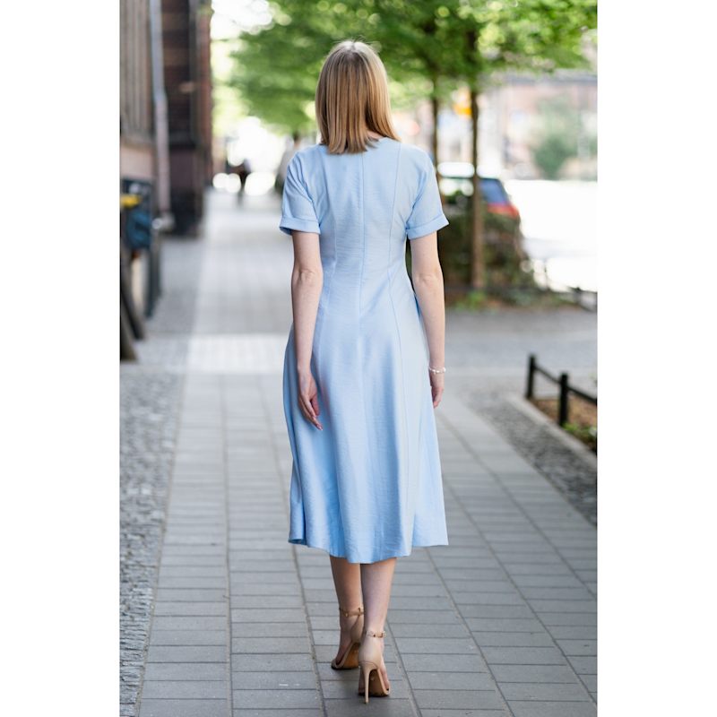 light blue short sleeve midi dress Echo Viscose Midi Dress Short Sleeve With Pockets