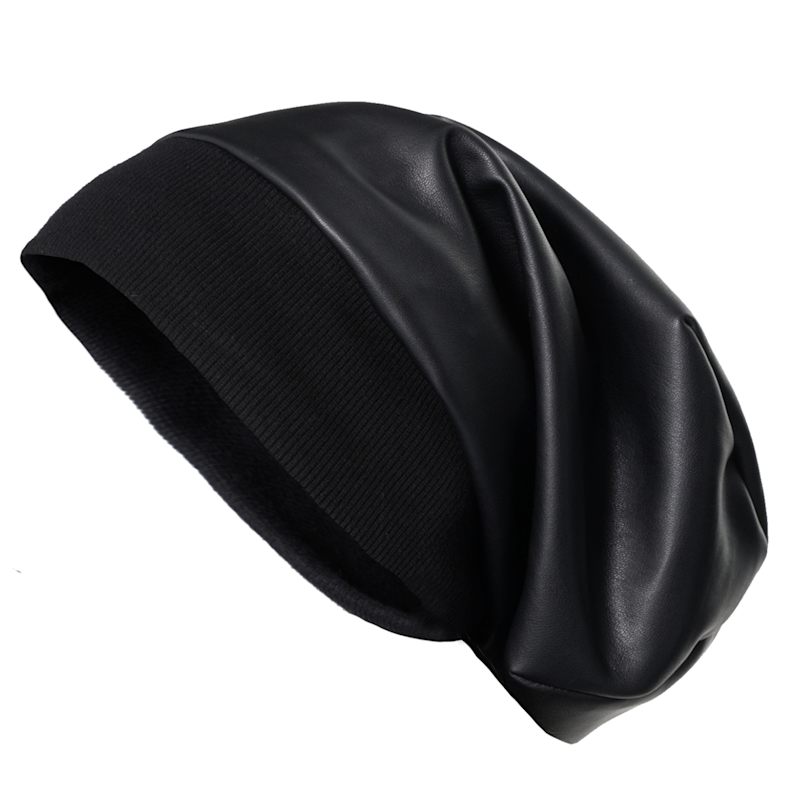 Eco-Leather Black Slouchy Beanie | Metamorphoza | Wolf & Badger