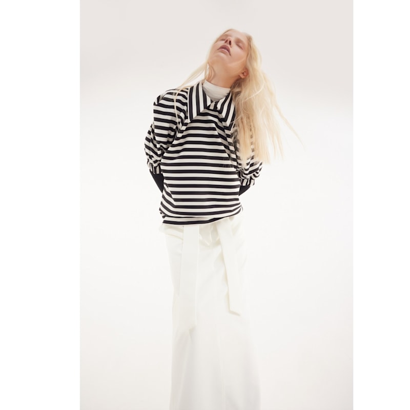 Thumbnail of Ecru High Waist A-Line Long Skirt With Belt image