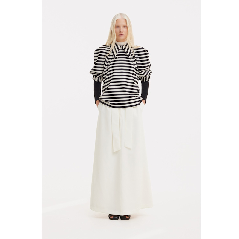 Thumbnail of Ecru High Waist A-Line Long Skirt With Belt image