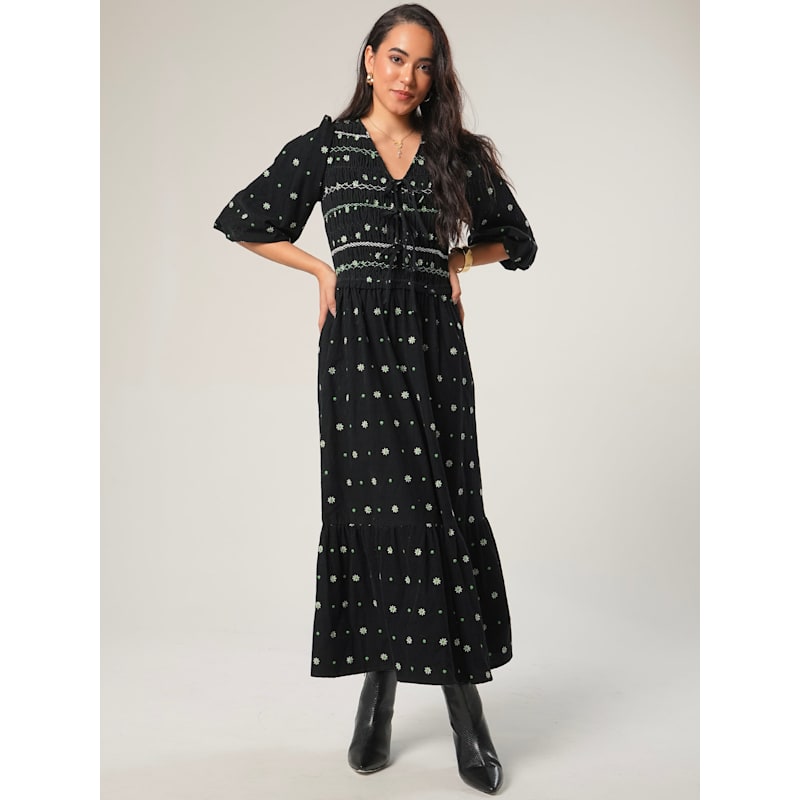 Thumbnail of Eddie Black Cord Embroidered Polka Dot Maxi Dress image