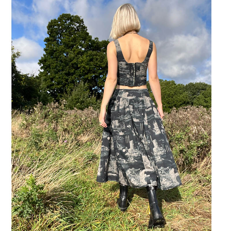 Thumbnail of May Bodice Top In Doomed Voyage Print, Black & Beige image