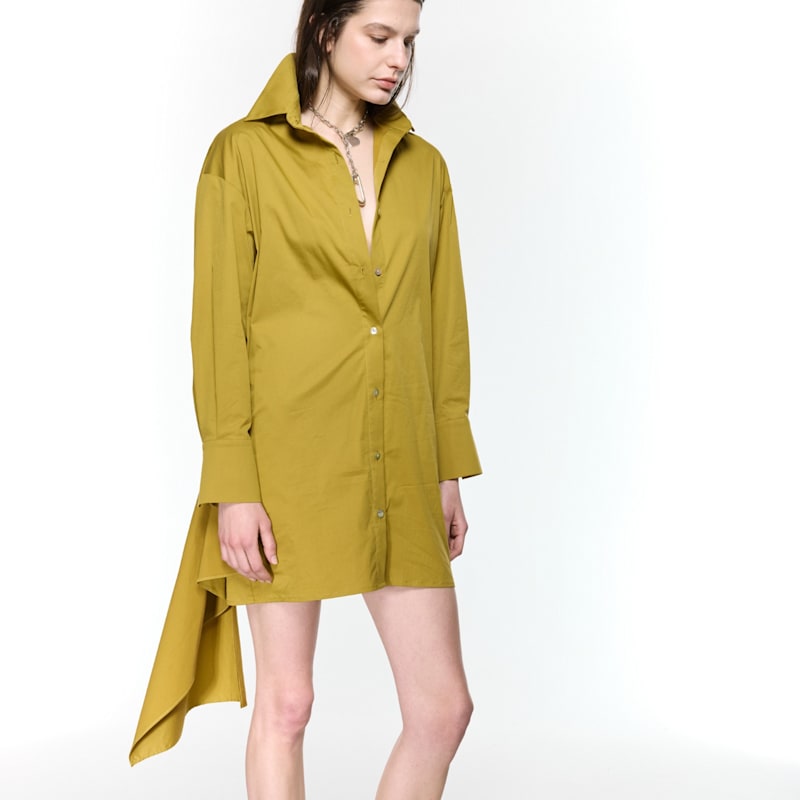 mustard shirt dress Women's Mustard Short Sleeve Midi Shirt Dress