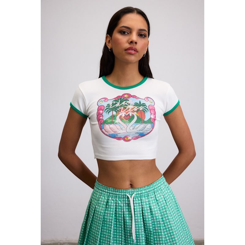 Thumbnail of Eden Kiss Swan Print Baby Tee - White image