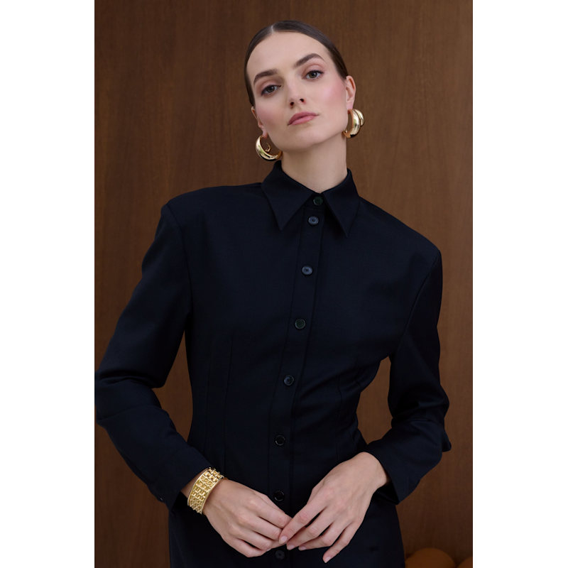 black wool midi dress Black Wool Midi Dress – Handmade Vintage Winter Elegant 1126 Black / Custom order main image 1