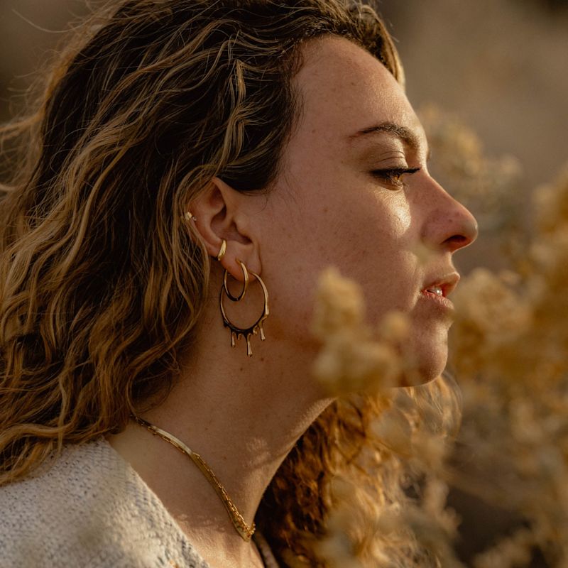 Thumbnail of Dripping Circular M Gold Vermeil Hoop Earrings image
