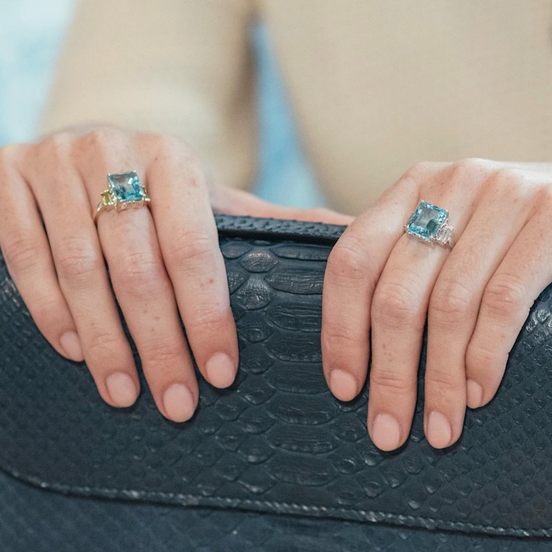 Thumbnail of Peridot & Blue Topaz Octagon Gold Ring image