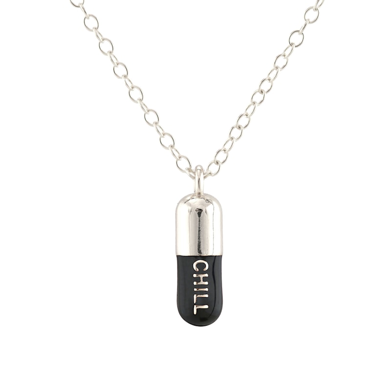 Thumbnail of Chill Pill Enamel Necklace Sterling Silver & Black Enamel image