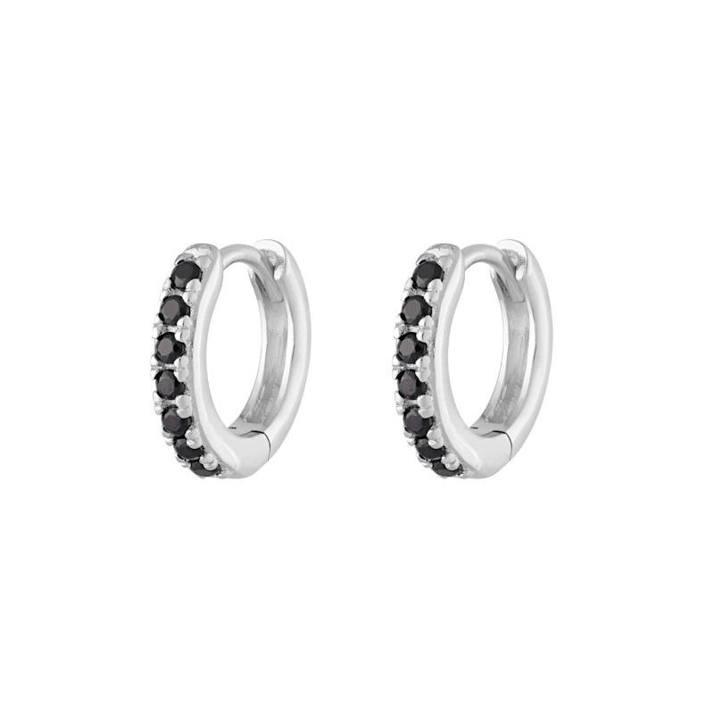 Thumbnail of Silver Huggie Earrings With Black Stones image