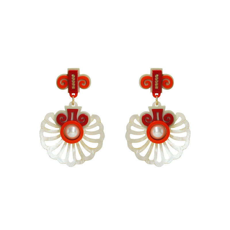 Thumbnail of Handmade Earring Shell And Pearl Red image