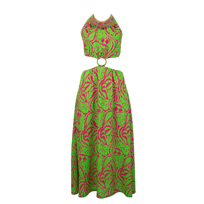 Halter Neck Midi Dress With Cut-Out Details - Leaf Print | Lalipop Design |  Wolf & Badger