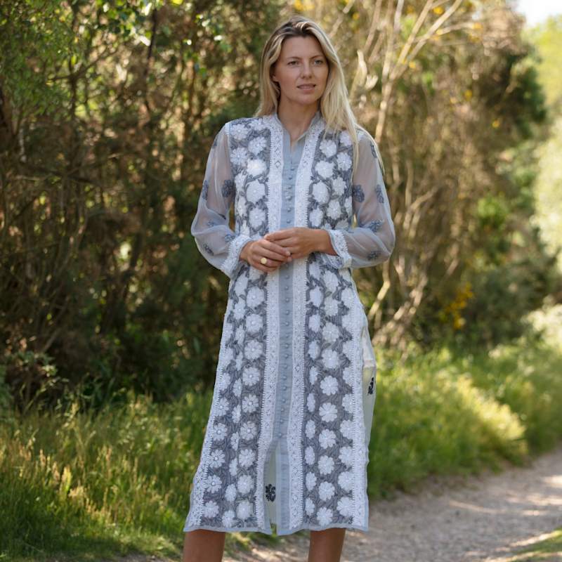 Thumbnail of Silver Grey Georgette Kaftan image