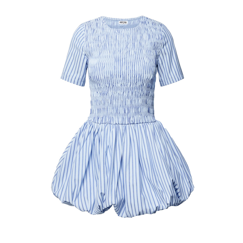Thumbnail of Eleanor Pure Cotton Blue Stripe Mini Puffball Dress image