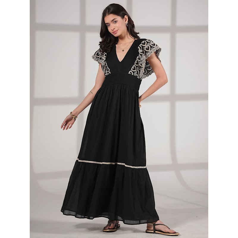 Eleanor Dress Black And White Heart Embroidered XL