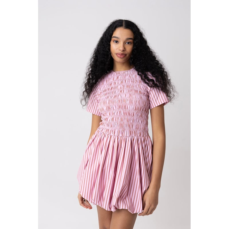 Thumbnail of Eleanor Pure Cotton Pink Stripe Mini Puffball Dress image