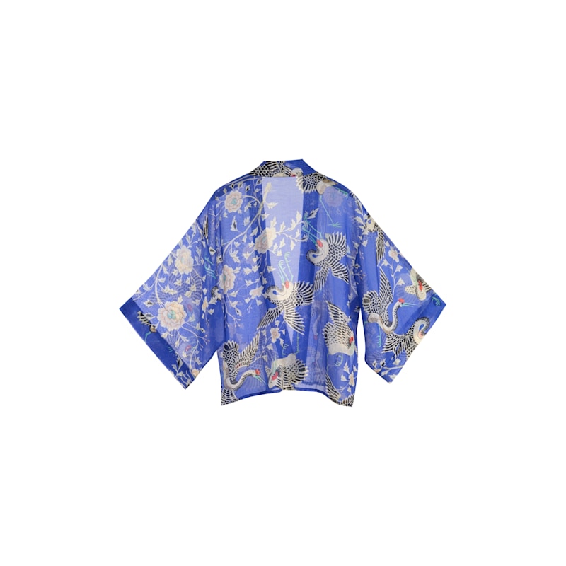 Thumbnail of Electric Blue Dynastic Bird Print Light Weight Kimono image