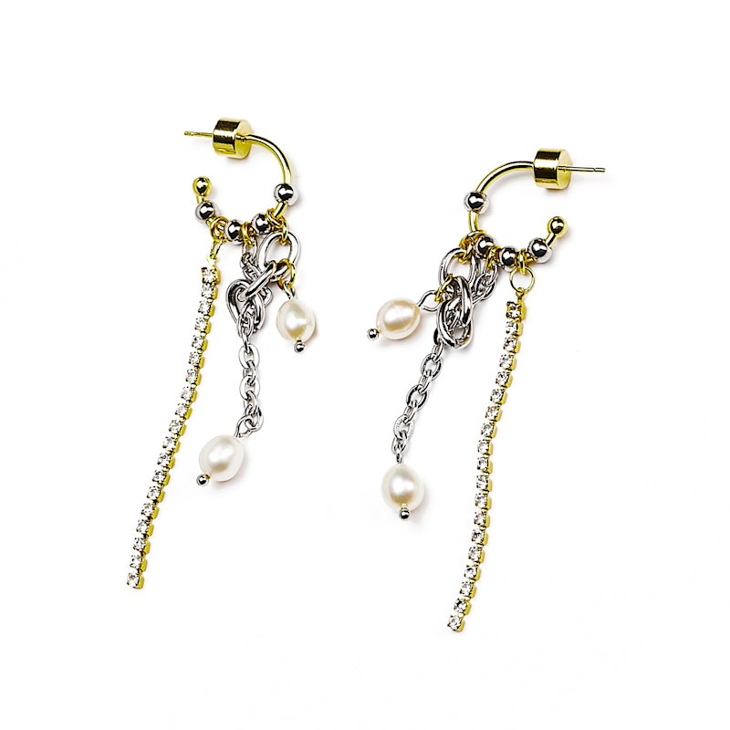 Thumbnail of Electric Earrings – 18K Gold-Plated Stainless Steel With Freshwater Pearl & Crystal image