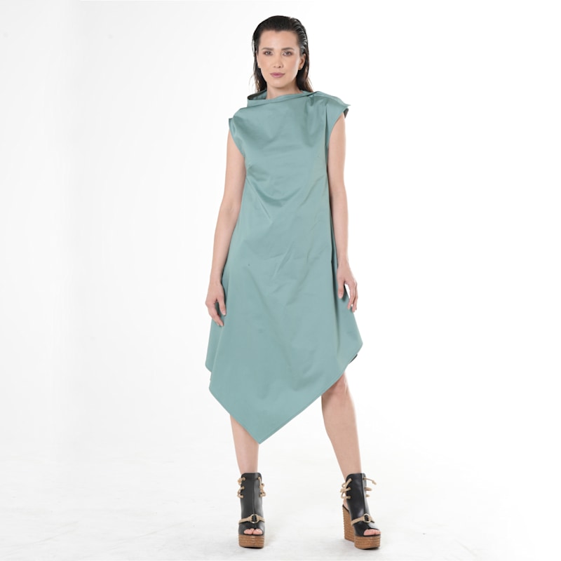Elegant Asymmetrical Dress In Mint | Metamorphoza | Wolf & Badger