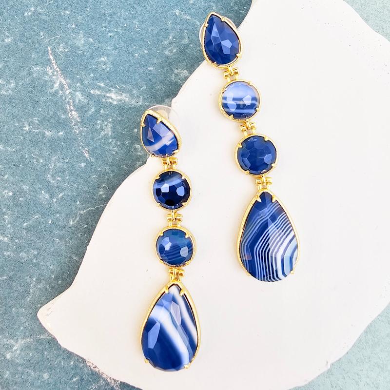 Thumbnail of Elegant Blue Agate Dangle Earrings image